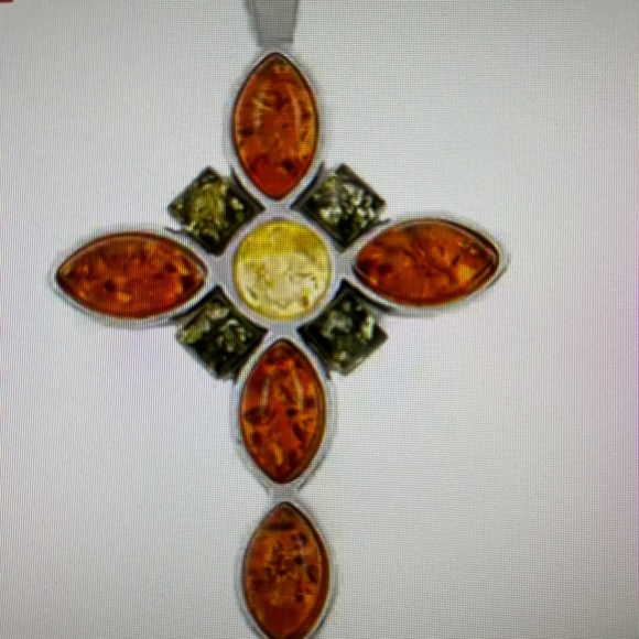 🍀 Sterling 925 Amber Cross Multi - Picture 2 of 3